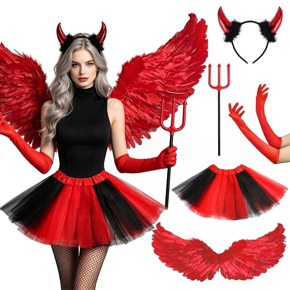 Halloween Cosplay Red Devil He - огляд і ціна Women'S Red Accessories
