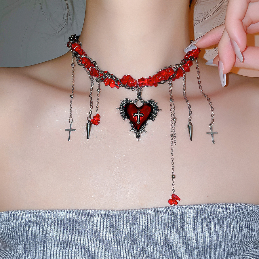 Goth Vintage Y2K Dark Red Hear - огляд і ціна Women'S Emo Accessories